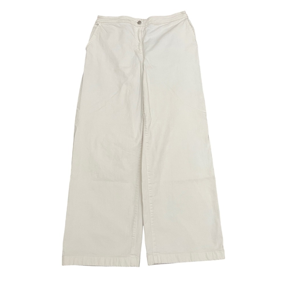 Eileen Fisher Wide Leg Pants Womens Medium Cream Organic Cotton Stretch Elastic